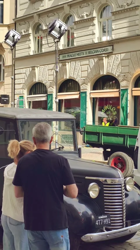 PRAGUE, CZECH REPUBLIC – SEPTEMBER 1, 2026: Film Set in Old Town Vertical 4K Stock-Footage 344331728