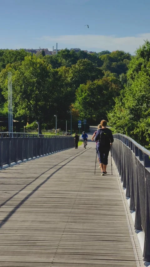 Prague, Czech Republic – September 19, 2026: Joggers, cyclists, rollerbladers Stock Footage 345902040