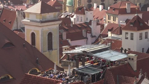 Prague, Czech Republic, September 2018: People eat in restaurants on the roofs Stock Footage 96747553