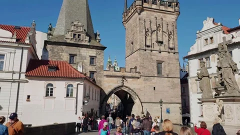 Prague, Czech Republic – September 23, 2026: Tourists on the Charles Bridge Stock Footage 346289980