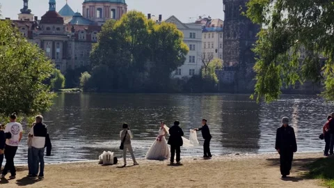 Prague, Czech Republic – September 23, 2026: Wedding photoshoot in Slow Motion Stock Footage 346289998