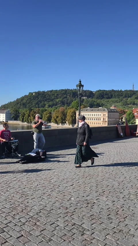Prague, Czech Republic – September 23, 2026: Musicians on Charles Bridge Stock Footage 346290020