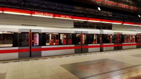 Prague, Czech Republic – September 25, 2026: Modern metro train stops Stock Footage 346391447