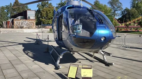 Prague, Czech Republic – September 26, 2026: Police rescue helicopter Stock Footage 346536628