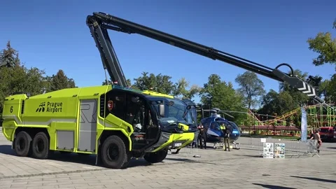 Prague, Czech Republic – September 26, 2026: Airport fire rescue vehicle Stock Footage 346536632