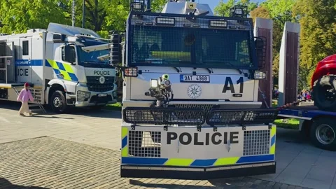Prague, Czech Republic – September 26, 2026: Armored police vehicle footage Stock Footage 346536667