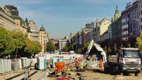 Prague, Czech Republic – September 29, 2026: Wenceslas Square reconstruction Stock Footage 346704612
