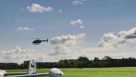 Prague, Czech Republic – September 5, 2026: Helicopter Flying Above Airfield Stock Footage 345059827