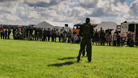 Prague, Czech Republic – September 5, 2026: Two uniformed fighters slow motion Vídeos de archivo 345061864