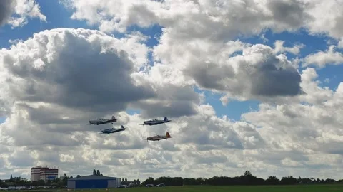 Prague, Czech Republic – September 5, 2026: Small Aircraft Flying in Formation Видео 345064090