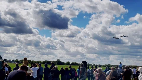 Prague, Czech Republic – September 5, 2026: Crowd Watching Low Flying Aircraft Stock Footage 345064313