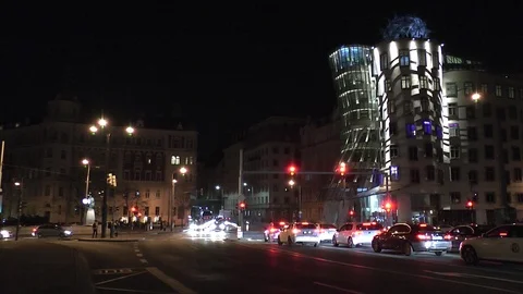 Prague. Dancing House at night. Stock Footage 101447723