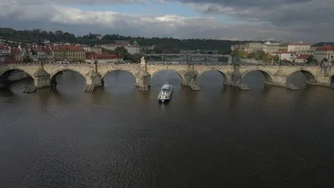 Prague Drone 4K Charles Bridge River Stock Footage 220786097