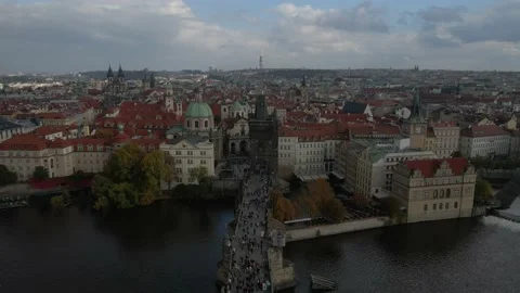Prague Drone 4K Charles Bridge Old Town 4K Stock Footage 220786363
