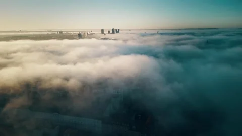 Prague drone view at sunrise with clouds over the city, Czech Republic Stock Footage 304984155