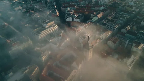 Prague drone view at sunrise with clouds over the city, Czech Republic Stock Footage 304987329