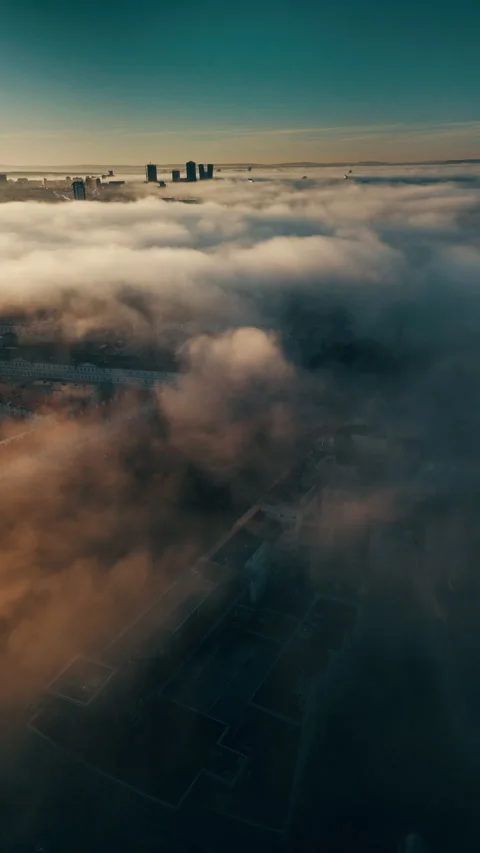 Prague drone view at sunrise with clouds over the city, Czech Republic Stock Footage 304988082