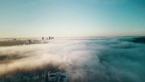 Prague drone view at sunrise with clouds over the city, Czech Republic Stock Footage 304988362