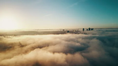 Prague drone view at sunrise with clouds over the city, Czech Republic Stock Footage 304988452