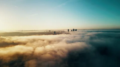 Prague drone view at sunrise with clouds over the city, Czech Republic Stock Footage 304988477