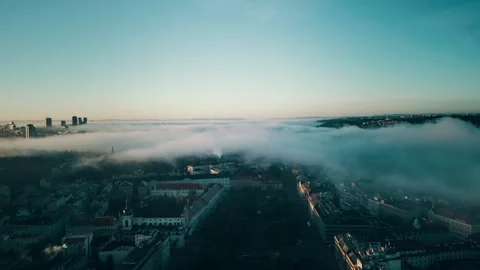 Prague drone view at sunrise with clouds over the city, Czech Republic Stock Footage 304988600