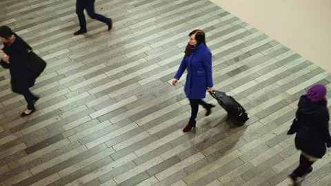 Prague - Elevated view of people walking in underpass at main railway station. Stock Footage 107008170