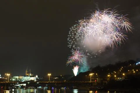 Prague firework Stock Photos