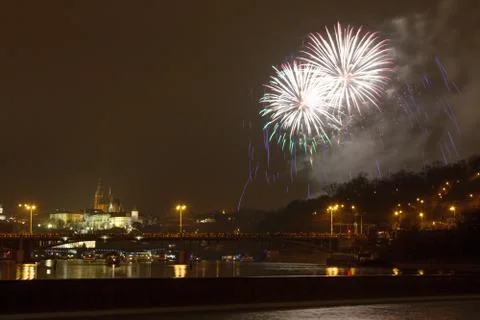 Prague firework Stock Photos