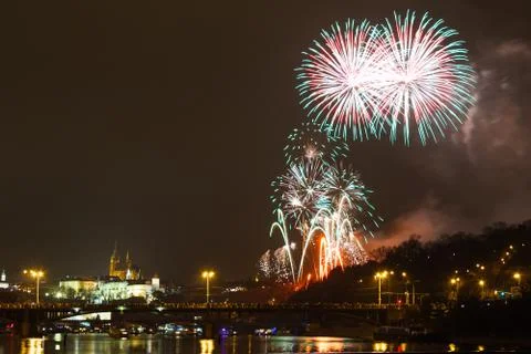 Prague firework Stock Photos