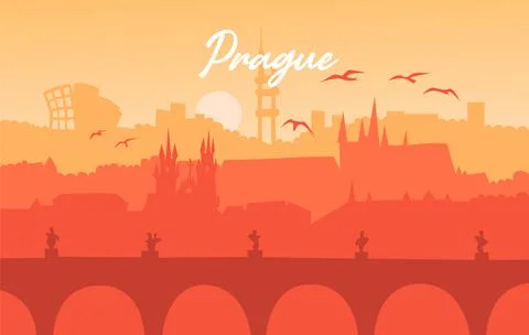 Prague flat illustration. Prague, Czech flat drawing. Modern style Prague city Stock Illustration