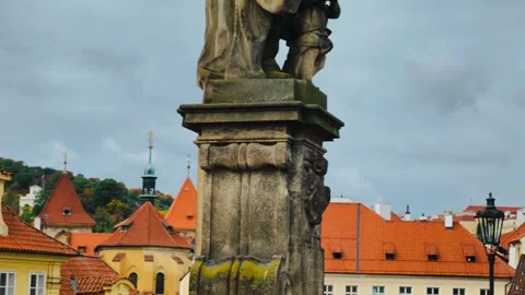 Prague Gothic Tower and Statue in 4K Slow Motion Video Stock Footage 319034781