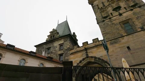 Prague historical Charles bridge empty nobody because of covid restrictions Stock Footage 154003602