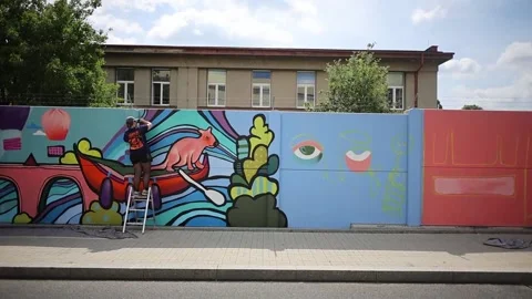 Prague hosts 700-metre mural project, Praga, CZ - 19 Jun 2026 Stock Footage 337611454