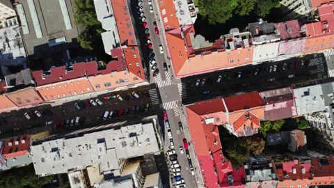 Prague Intersection Squared Living Quarters Historical City Top Down Still Life Stock Footage 235599457