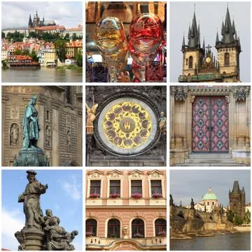 Prague landmarks collage Stock Photos