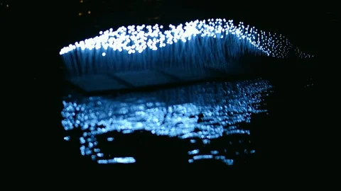 Prague- Light installation on river Vltava glowing at night. Signal Festival. 4K Stock Footage 98912488