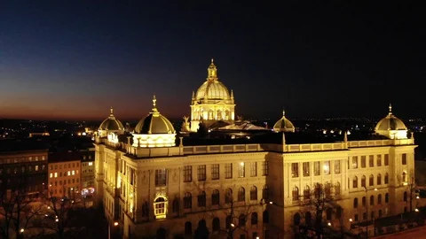 Prague main Museum at night. Stock Footage 119778608