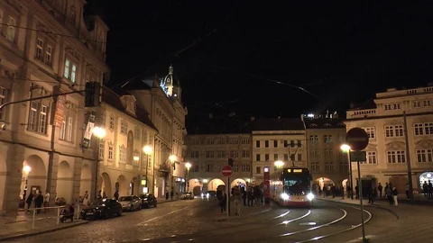 Prague. Malostranske square at night. Stock Footage 101313132