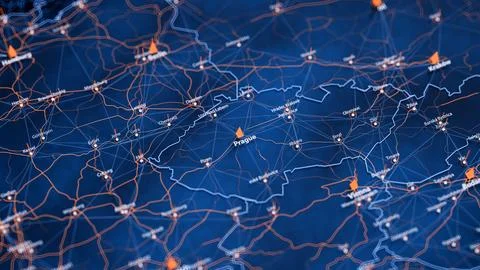 Prague map big data visualization. Futuristic map infographic of city in Czech イラスト素材