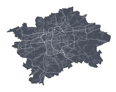 Prague map. Detailed map of Prague city poster with streets. Dark vector. イラスト素材