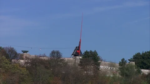 Prague Metronome functioning metronome in Letna Park, overlooking Vltava River Stock Footage 125517114