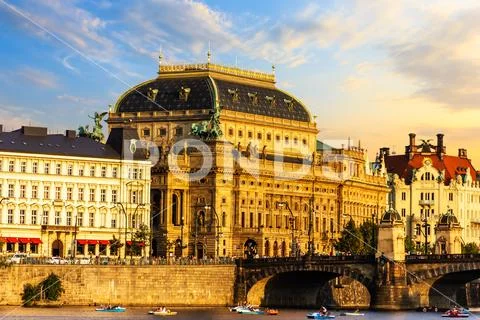 Prague National Theatre, Czech Republic, sunset view Stock Photos