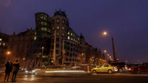 Prague, night traffic Stock Footage 104521393