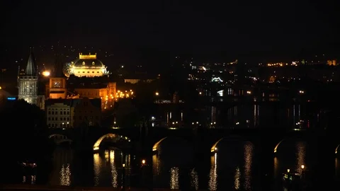Prague night view of the city Stock Footage 91549391