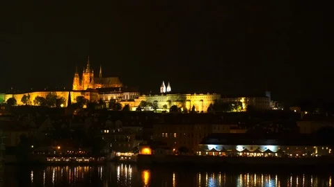 Prague night view of the city Stock Footage 91552578