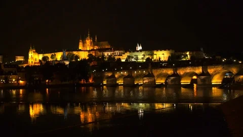 Prague night view of the city Stock Footage 91552695