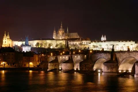 Prague night view Stock Photos