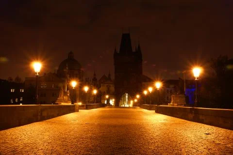 Prague night view Stock Photos