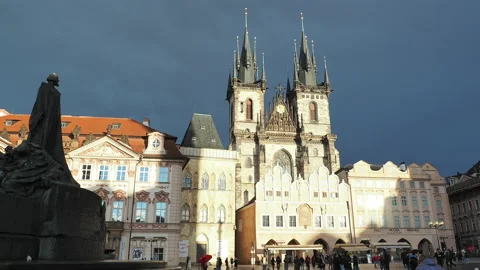 Prague. The Old Town. The main square. View at sunset after rain Stock Footage 230012961