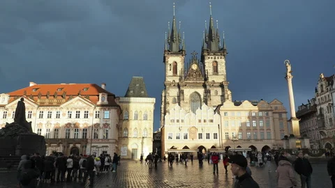 Prague. The Old Town. The main square. View at sunset after rain 動画素材 230012985